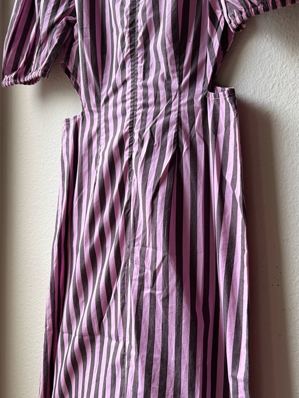 NWT Ganni Cutout Bonbon Purple Brown striped cotton-poplin maxi dress Sz 4 - Picture 11 of 15